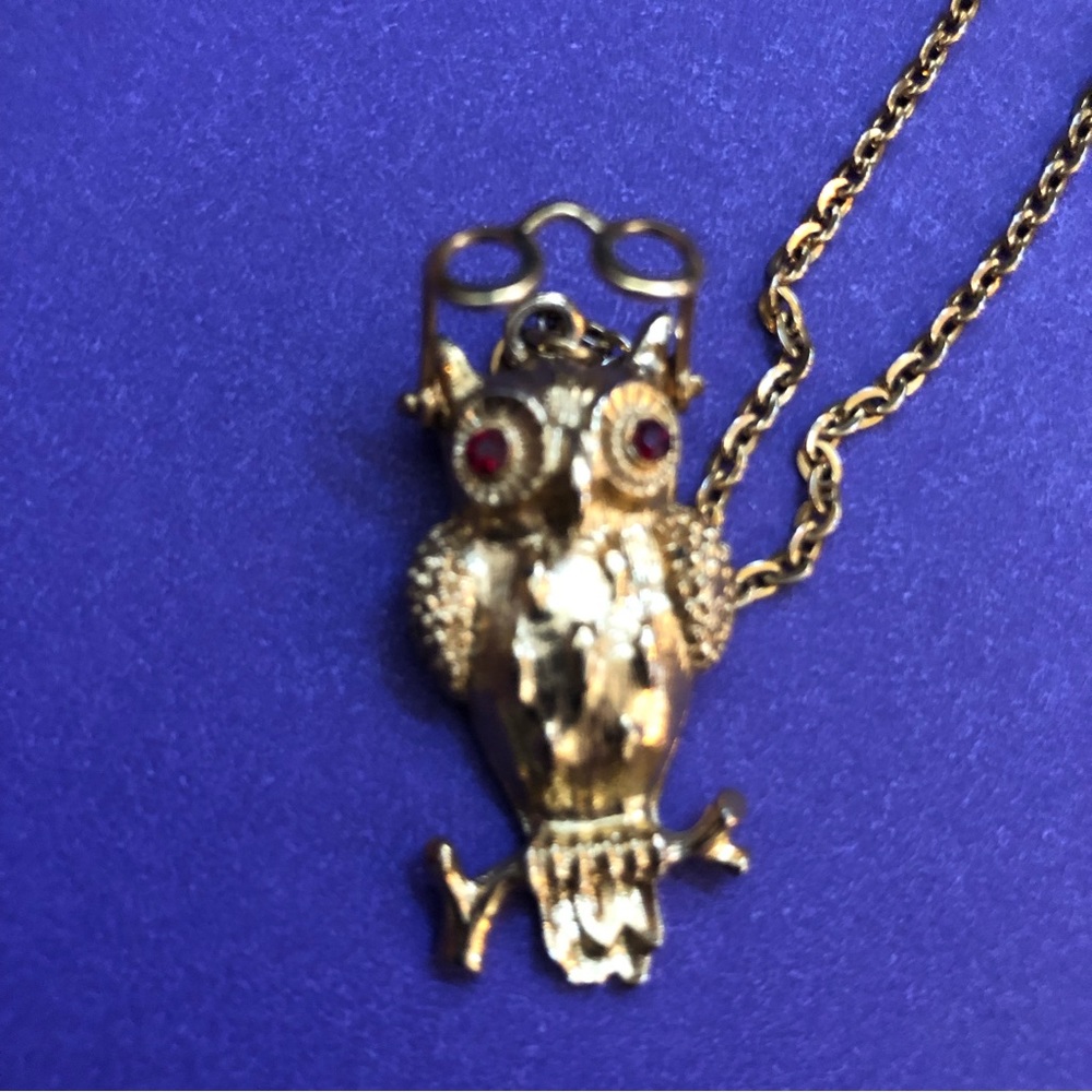 Lovely Little Vintage Owl with red eyes with glasses that move up and down. - Picture 7 of 9